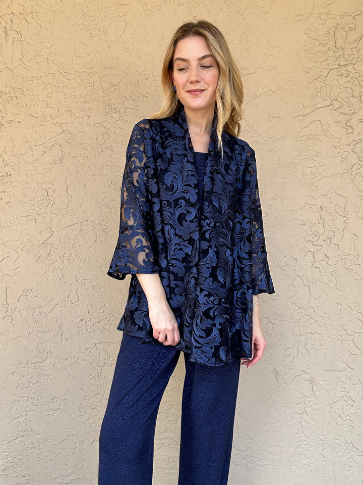 Caroline Rose Soiree Lace Bella Cardigan - Navy