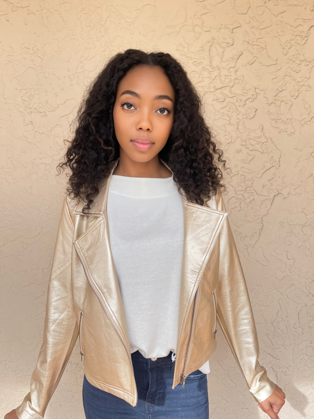 J society Vegan Leather Motto Jacket - Gold