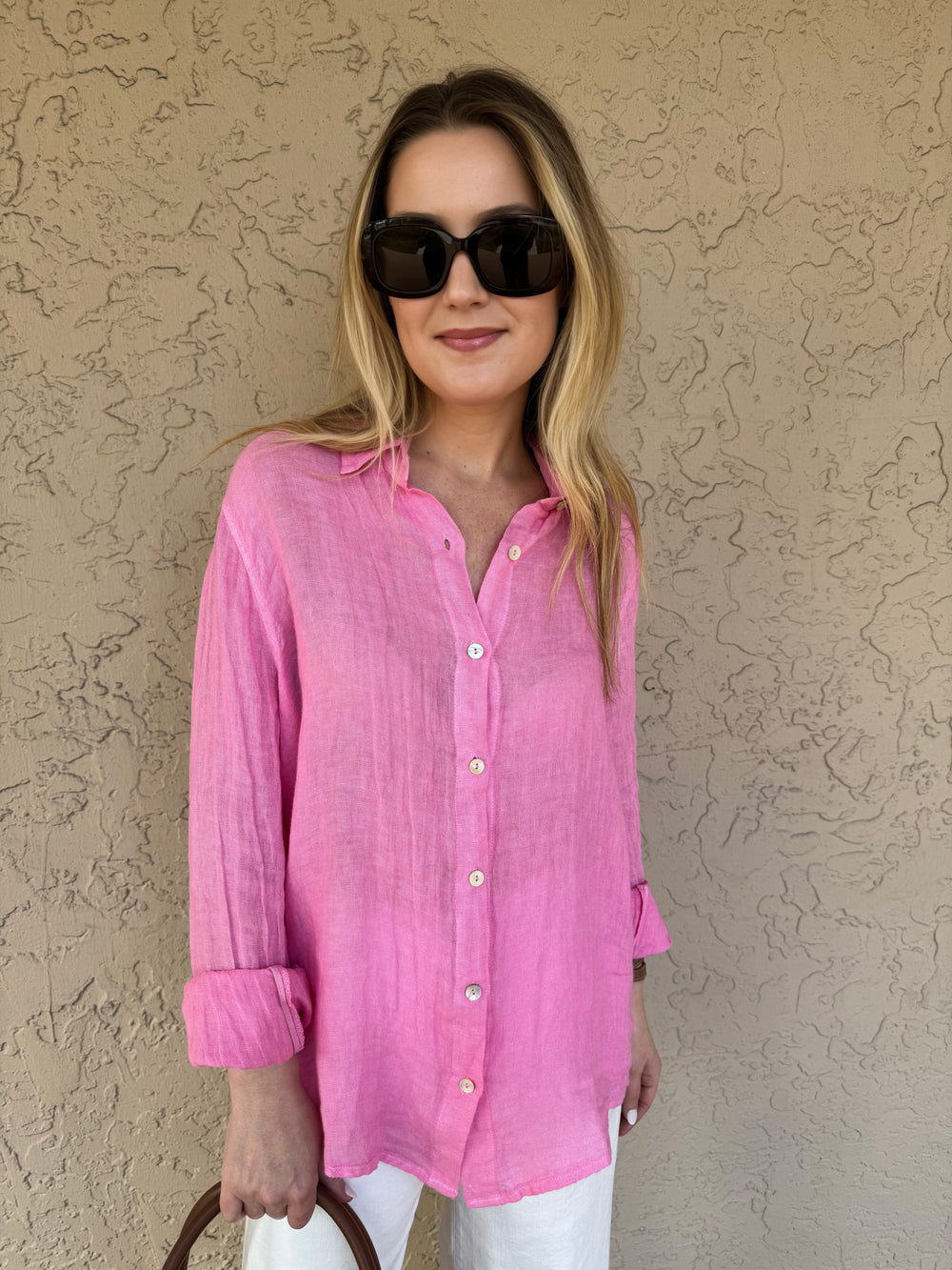 Haris Cotton Linen Gauze Shirt in Hydrangea Pink