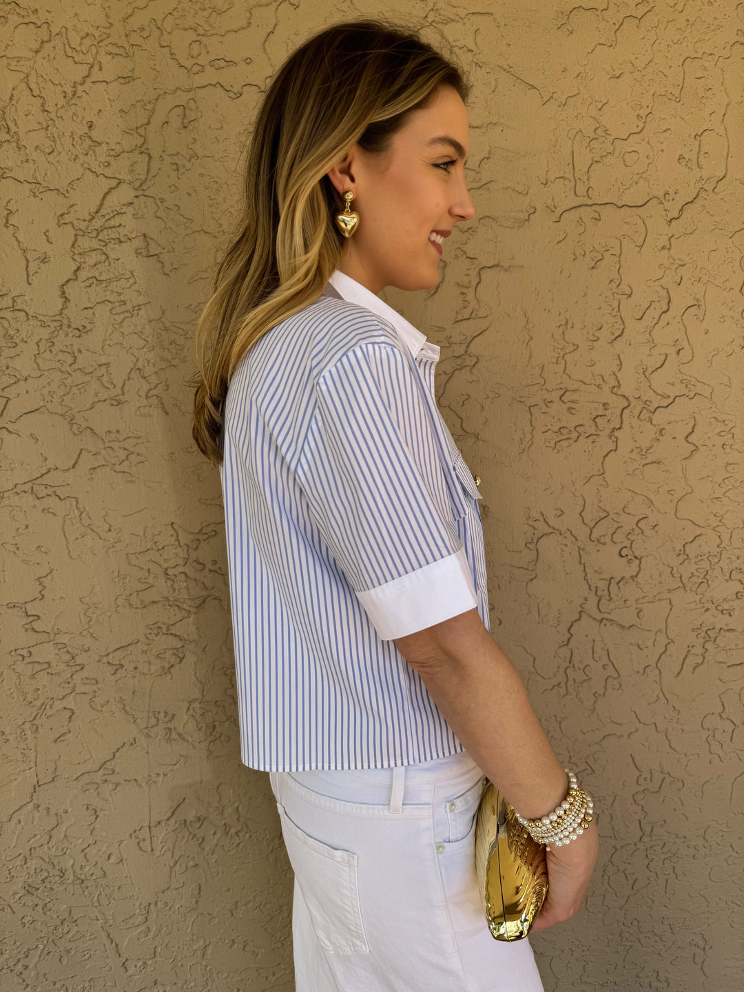 Generation Love Alida Pinstripe Short Sleeve Shirt - White/Blue