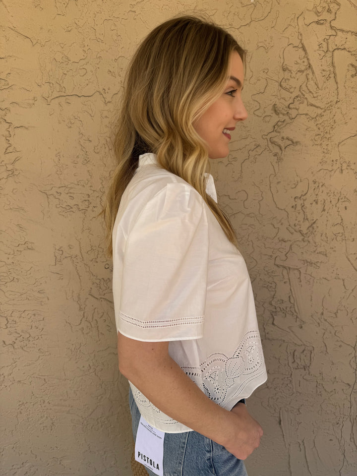 Frame Embroidered Short Sleeve Shirt - White