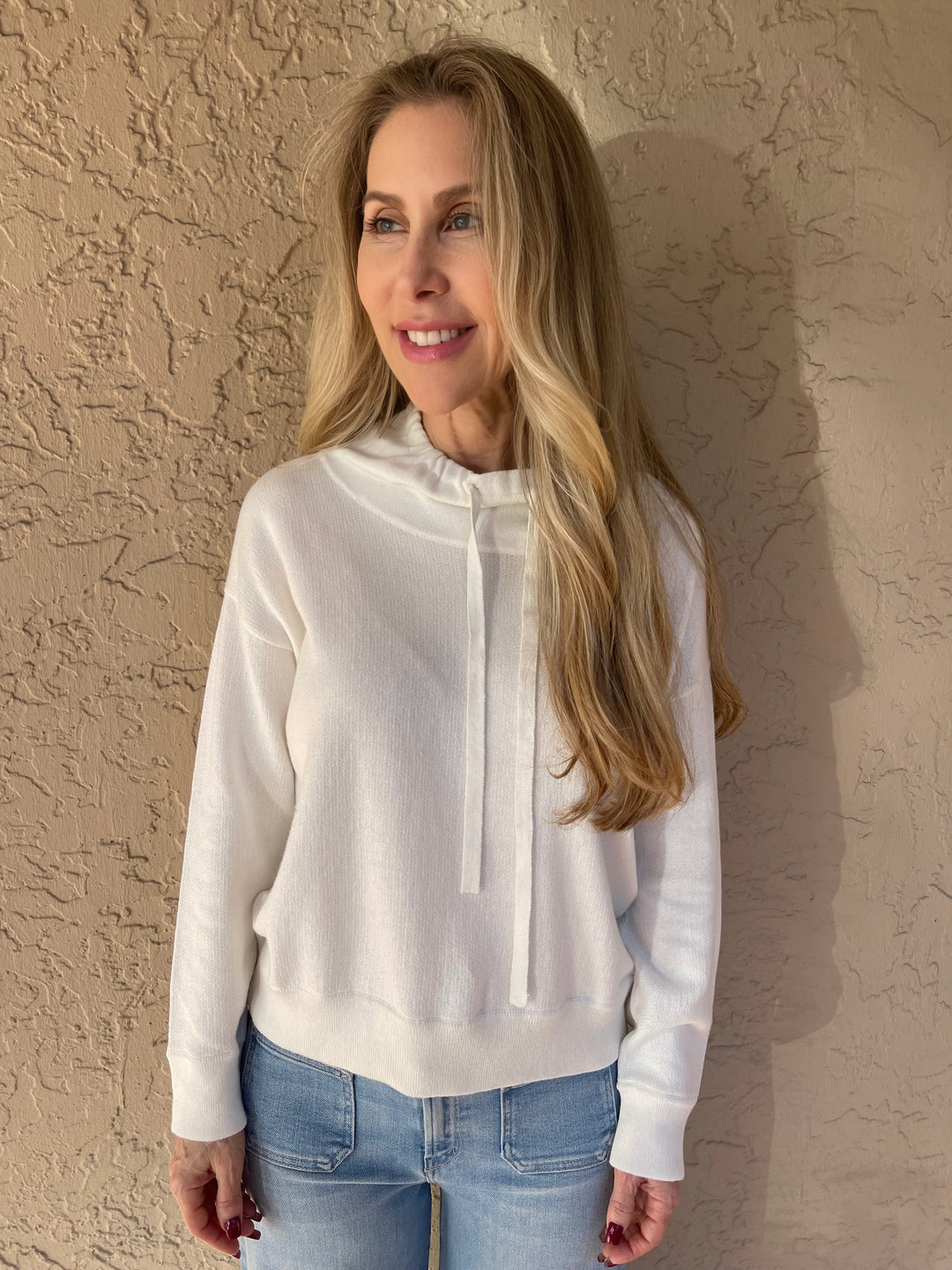 Barbara Katz Sweater Collections Drawstring Cowl Neck Sweater - White