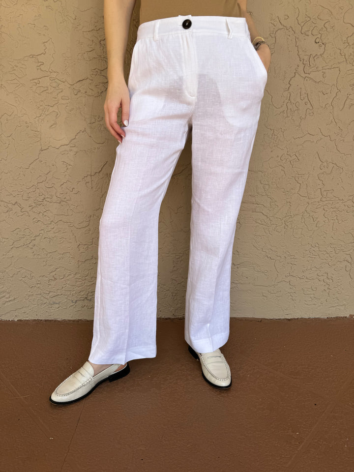 Marella Muschio Cropped Flared-Leg Linen Pants - White