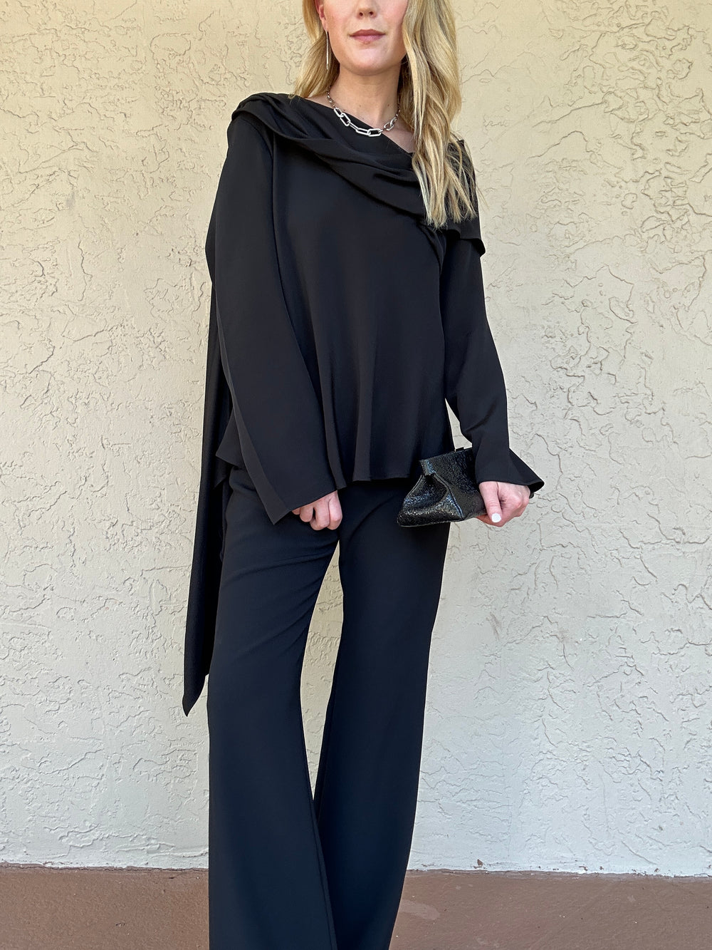 Diomi Crepe Drape Top - Black