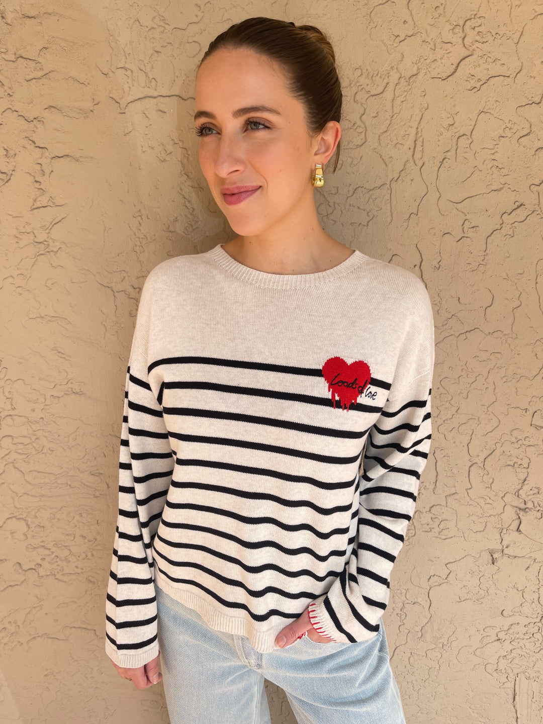Oui Stripe Heart Sweater