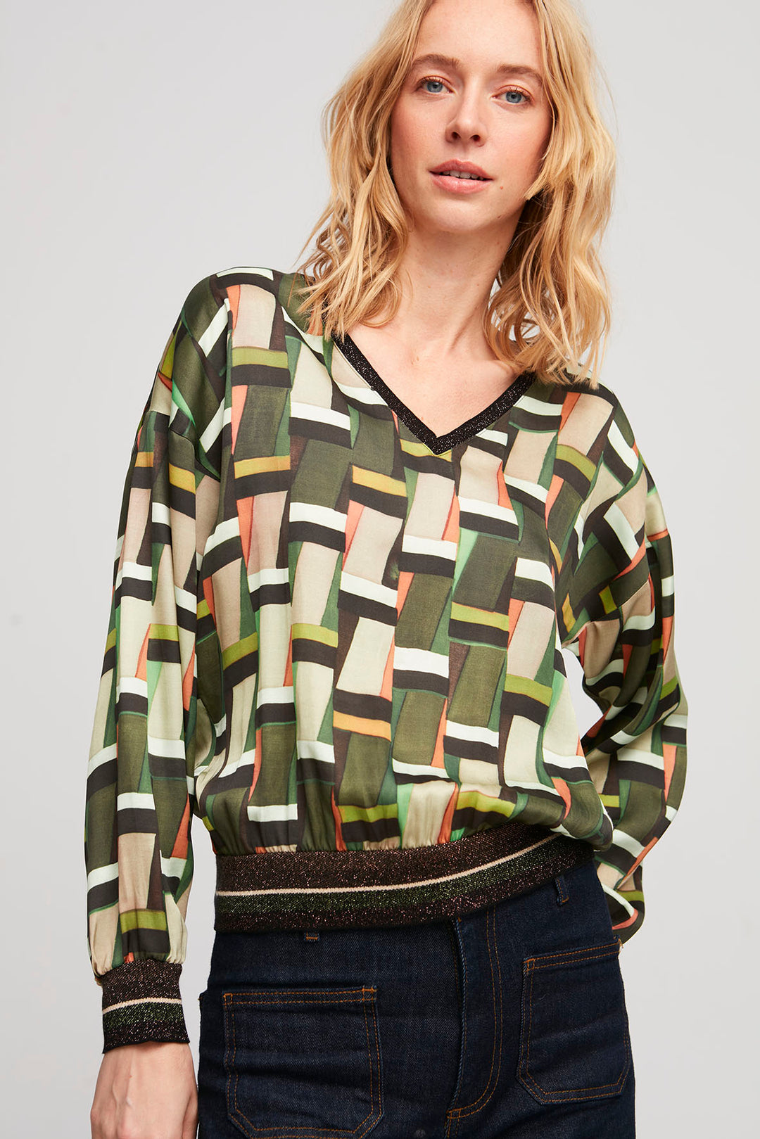 Aldomartins Olive Print V-Neck Top