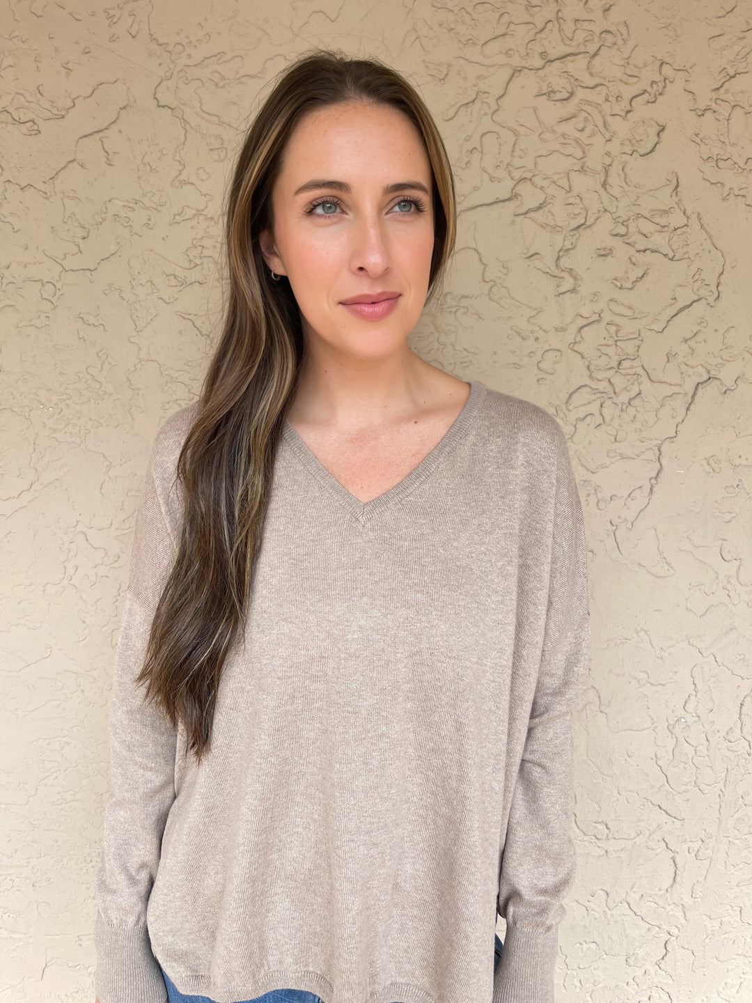 Boyfriend V-Neck Sweater - Taupe