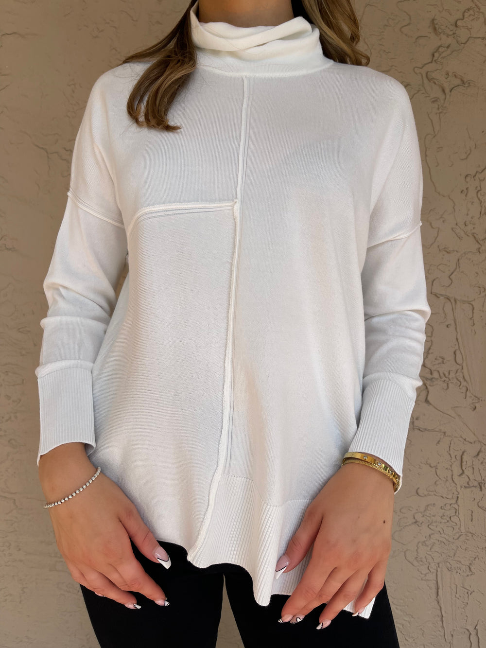 Asymmetrical Seamed Sweater  - Ivory