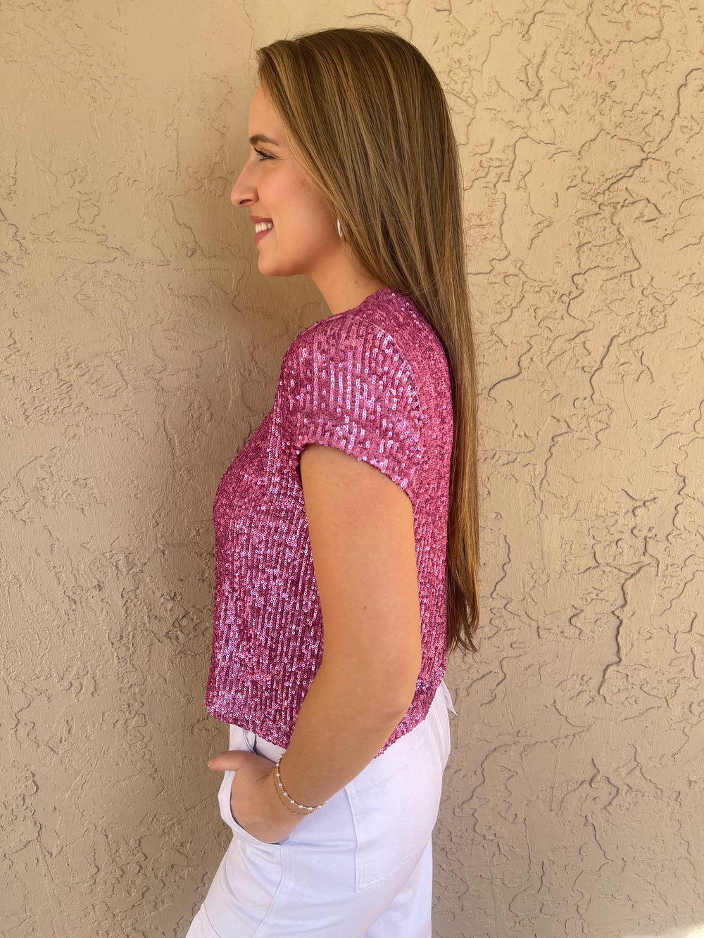 Elliott Lauren Sequin Knit Top - Pink