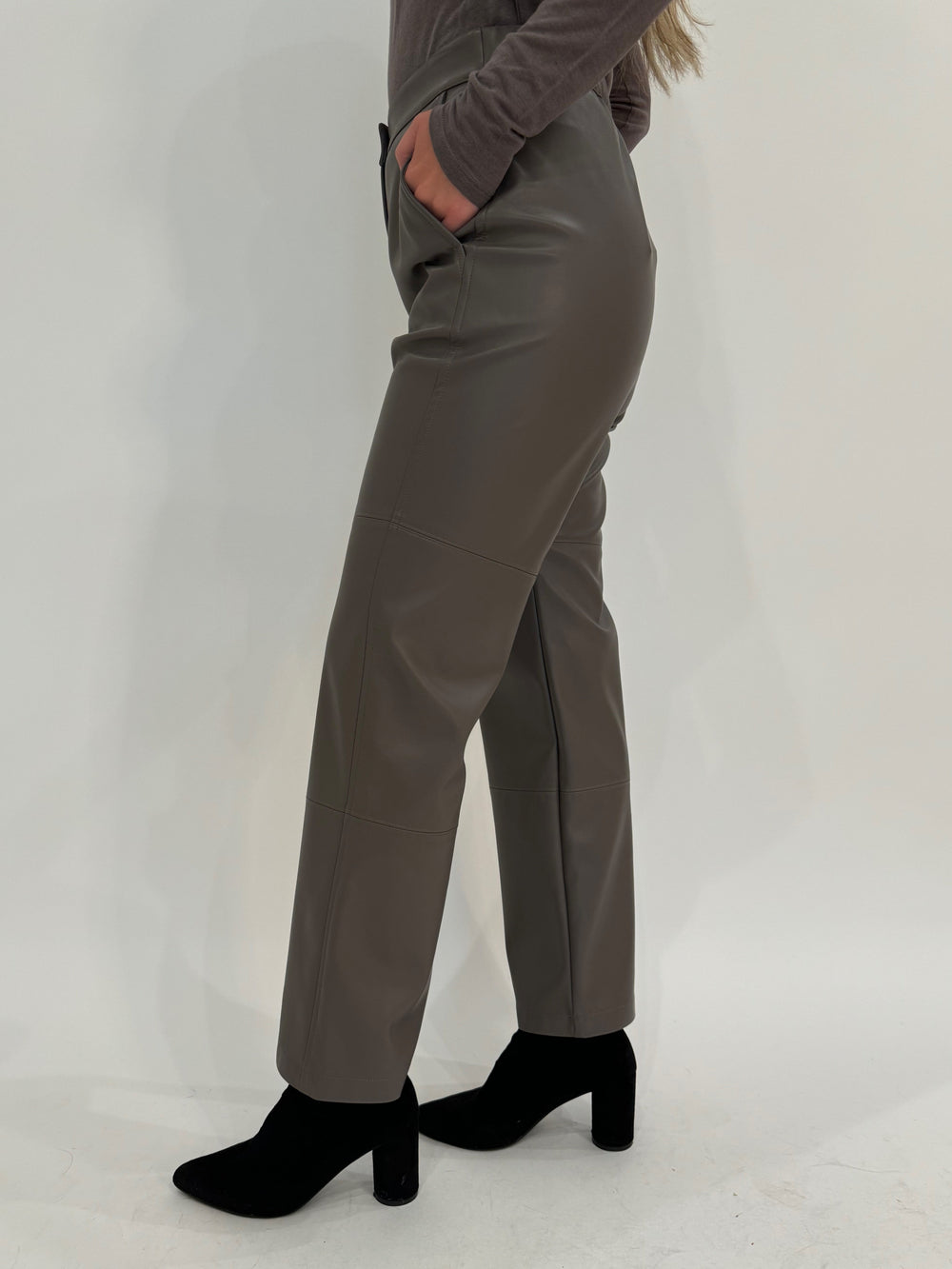 Max Mara Leisure Struzzo Vegan Leather Pants in Hazelnut available at Barbara Katz