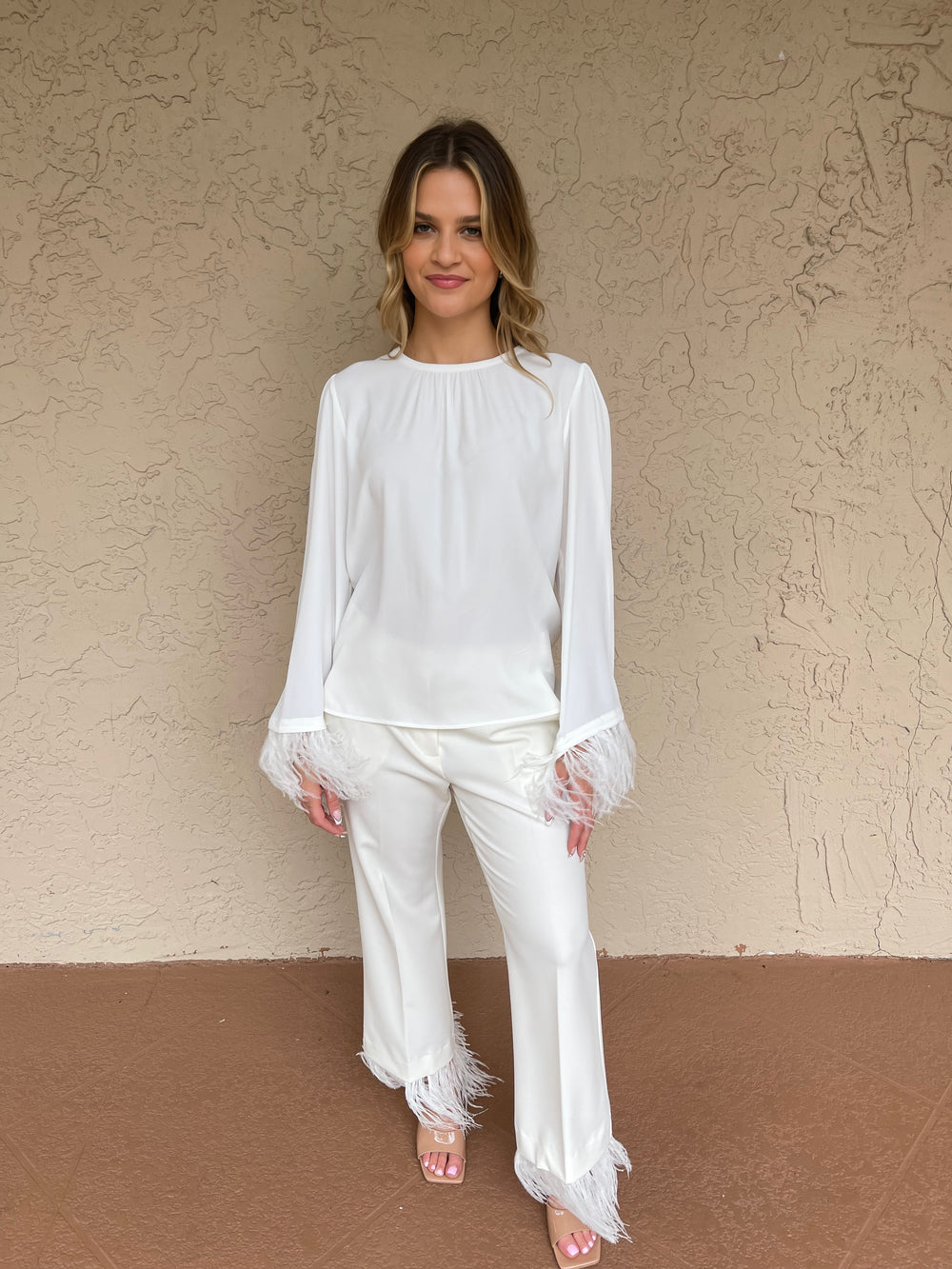 Marella Edoardo Feather Trim Pant - Cream