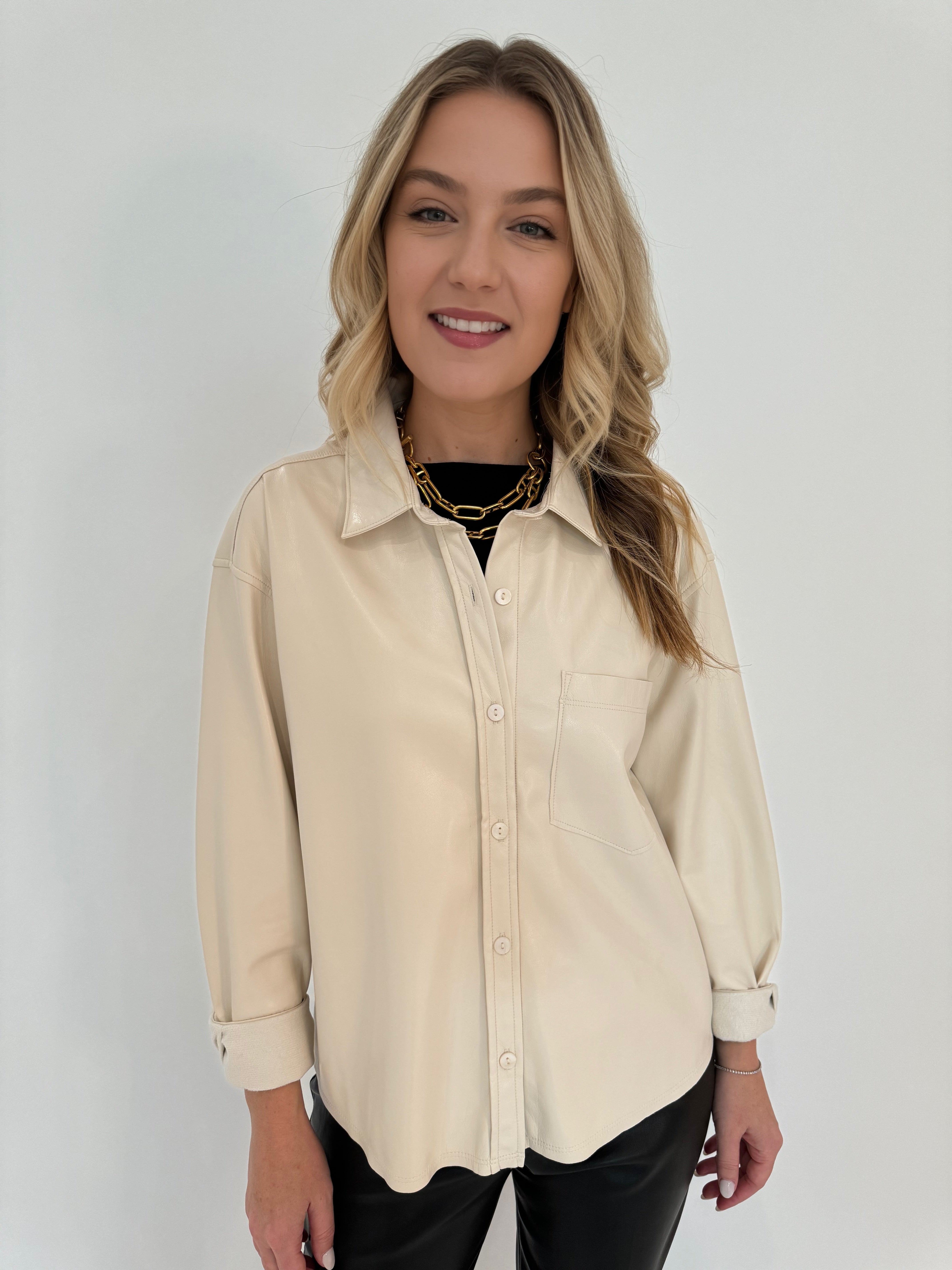 Melissa Nepton Driane Faux Leather Shirt Cream Cream L