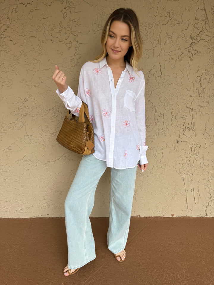 Rails Charli Button Down Shirt - Hibiscus Embroidery
