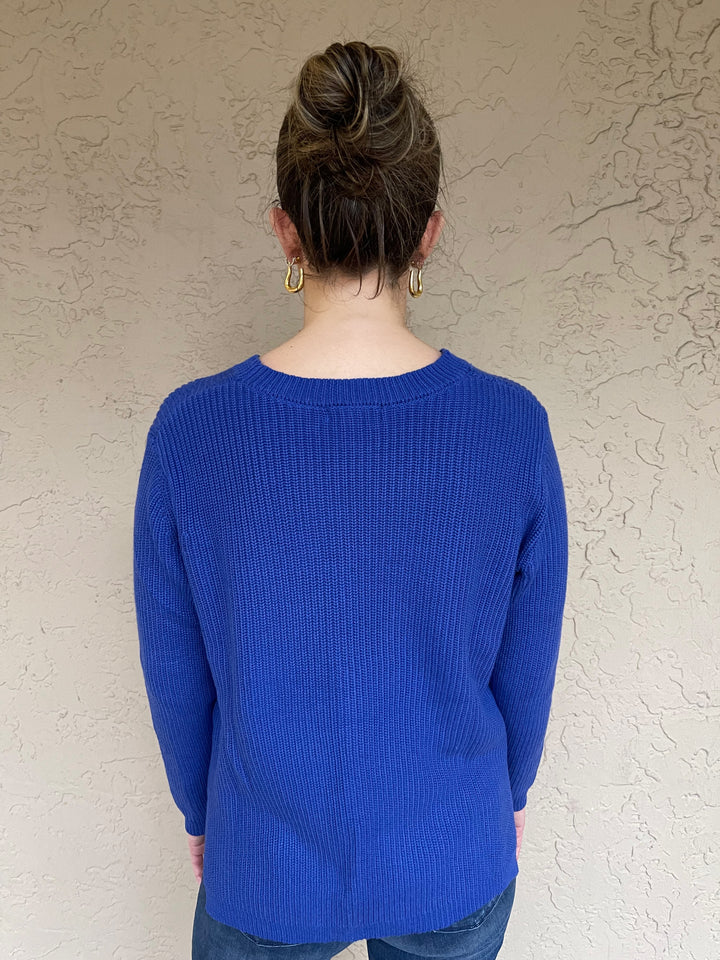 Shaker Knit Long Sweater - Blue