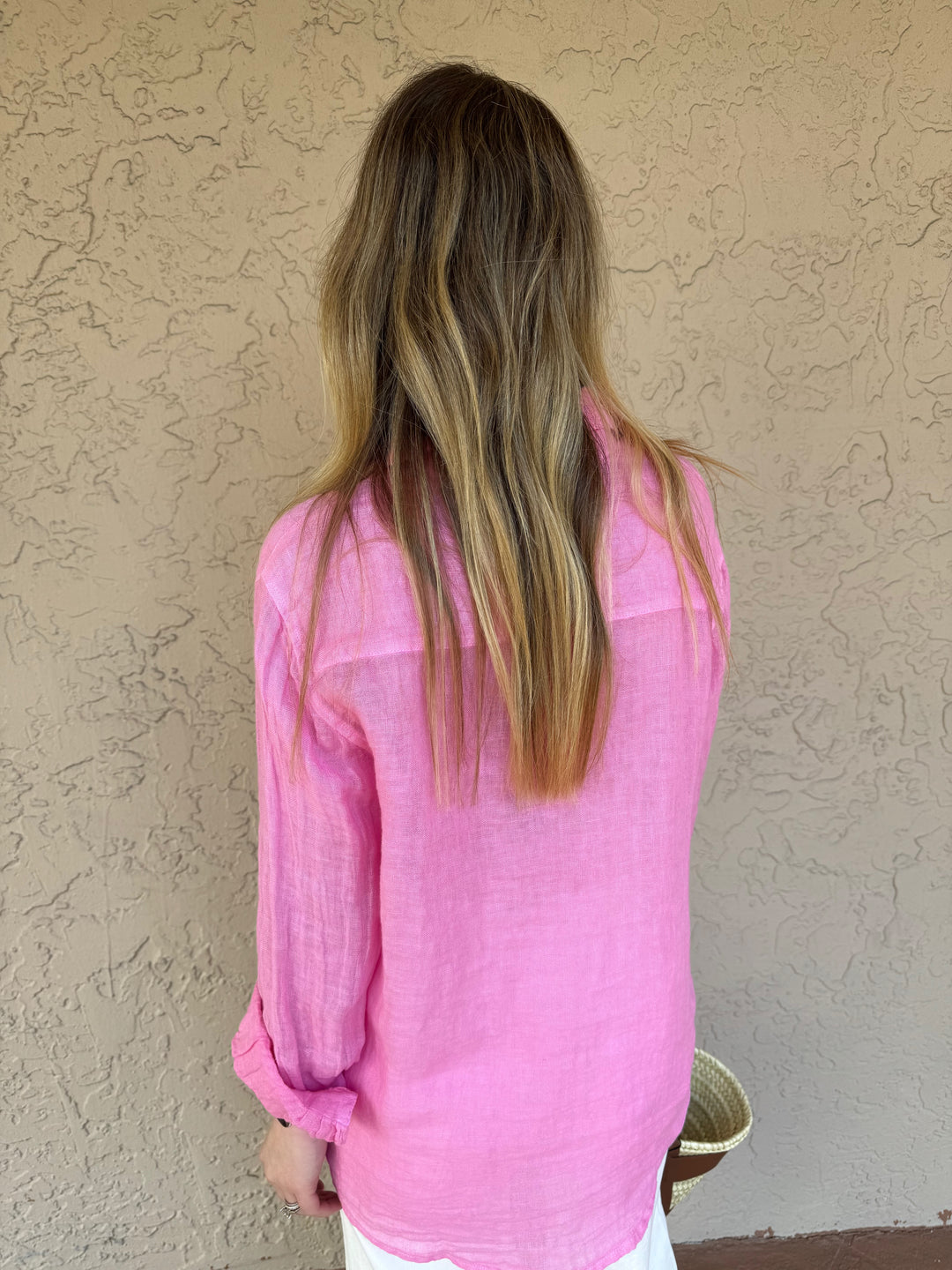 Haris Cotton Long Sleeve Linen Gauze Shirt in Hydrangea Pink