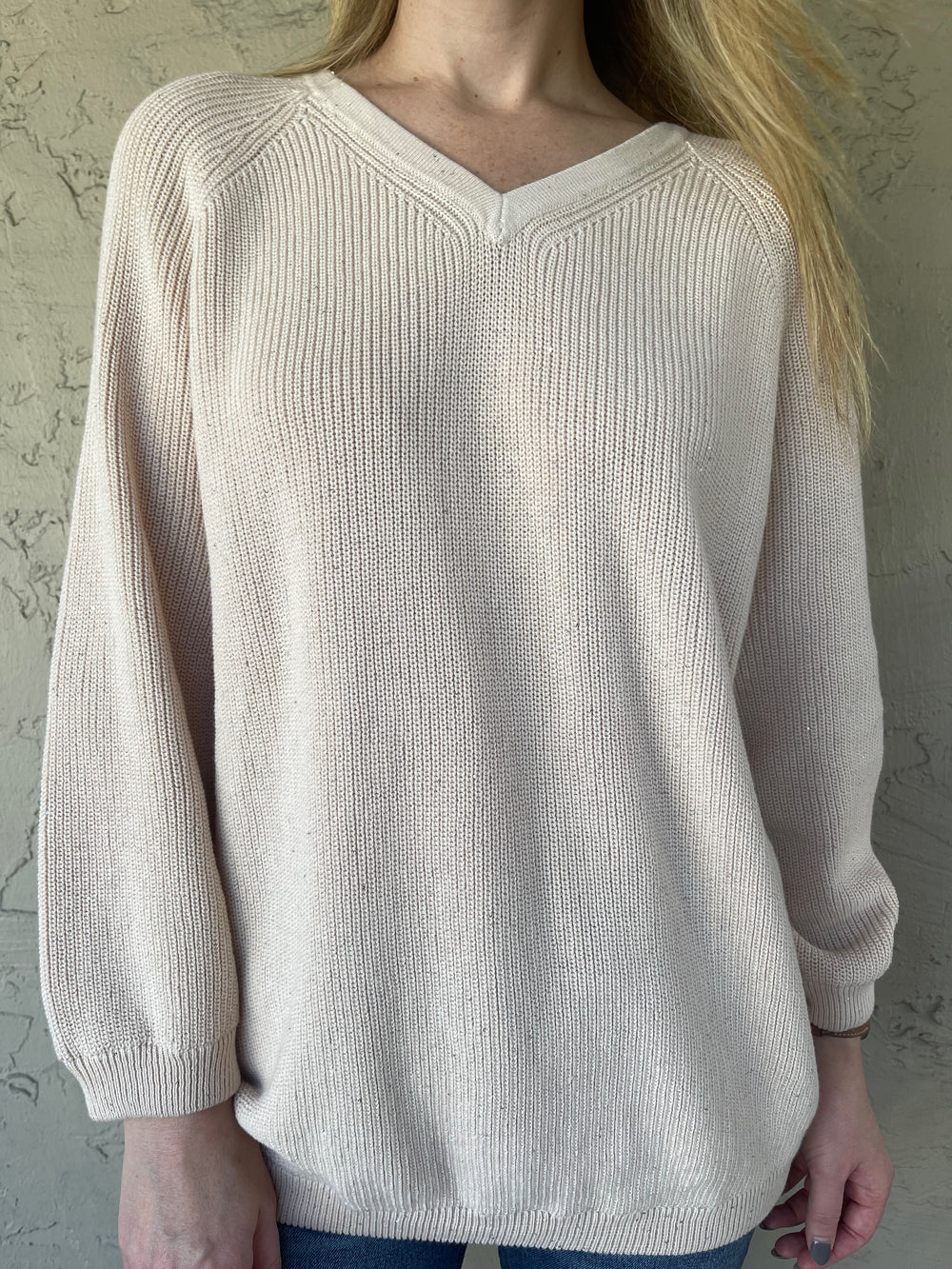Edinburg Knitwear Pima Sequin Sweater in Off White 
