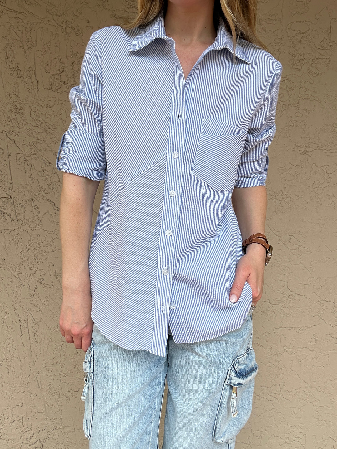 Finley Teigen Seersucker Shirt - Denim/White
