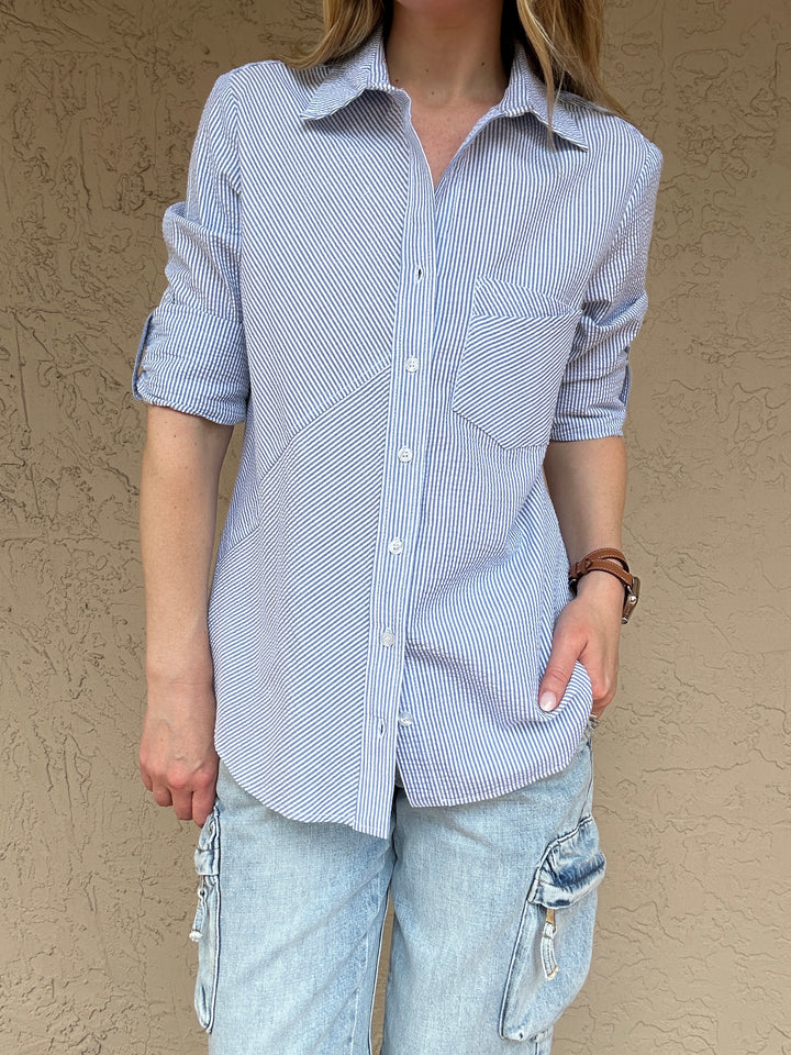 Finley Teigen Seersucker Shirt - Denim/White