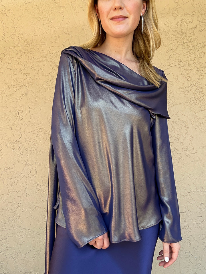 Diomi Crepe Drape Top - Midnight Silver