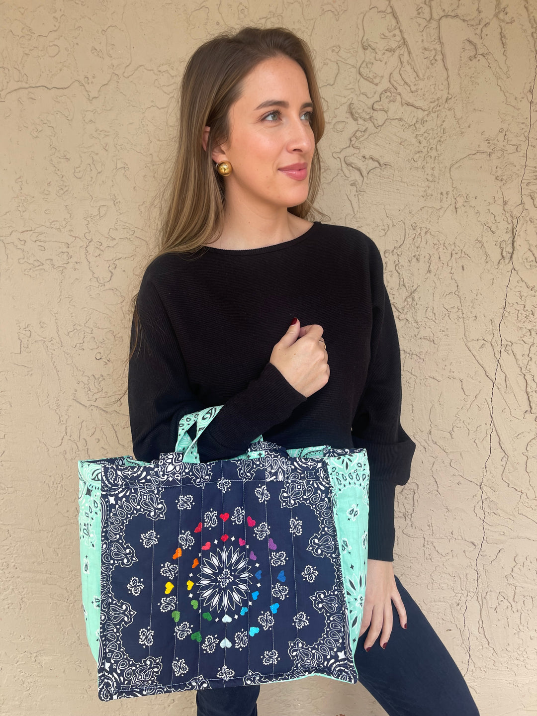 CALL IT BY YOUR NAME Medium Cabas Tote - HEARTS - Navy / Mint