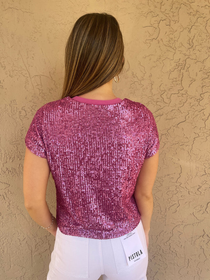 Elliot Lauren Sequin Knit Top - Pink
