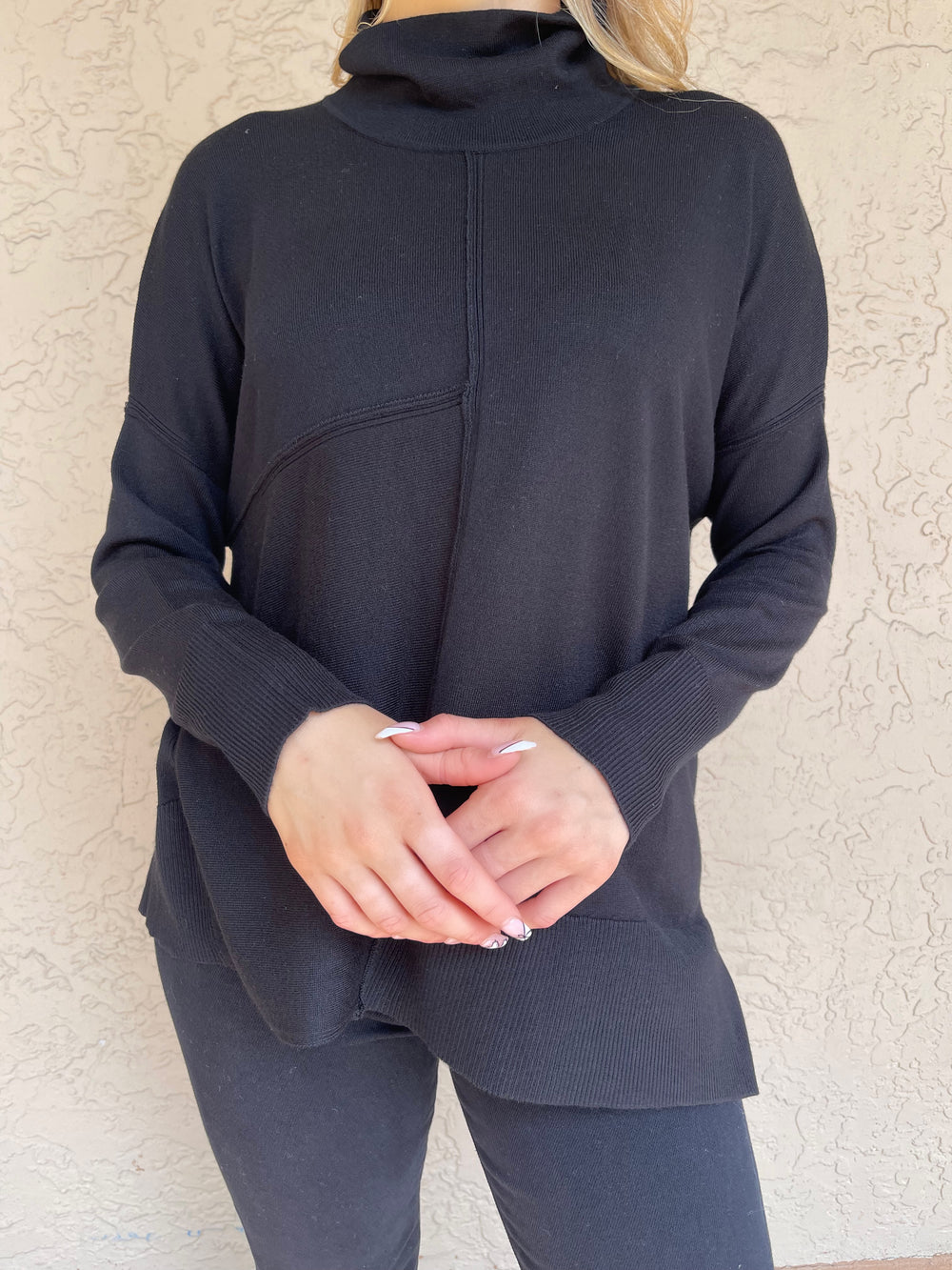 Asymmetrical Seamed Sweater - Black
