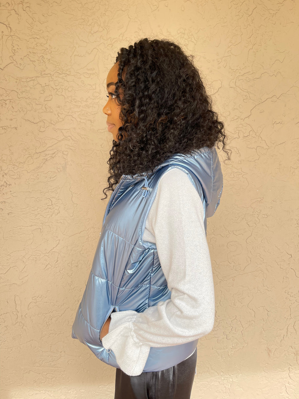 J Society Metallic Hooded Vest - Slate