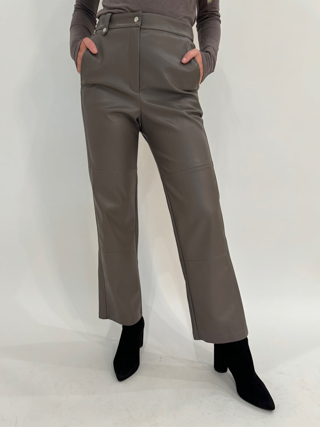 Max Mara Leisure Struzzo Vegan Leather Pants in Hazelnut available at Barbara Katz