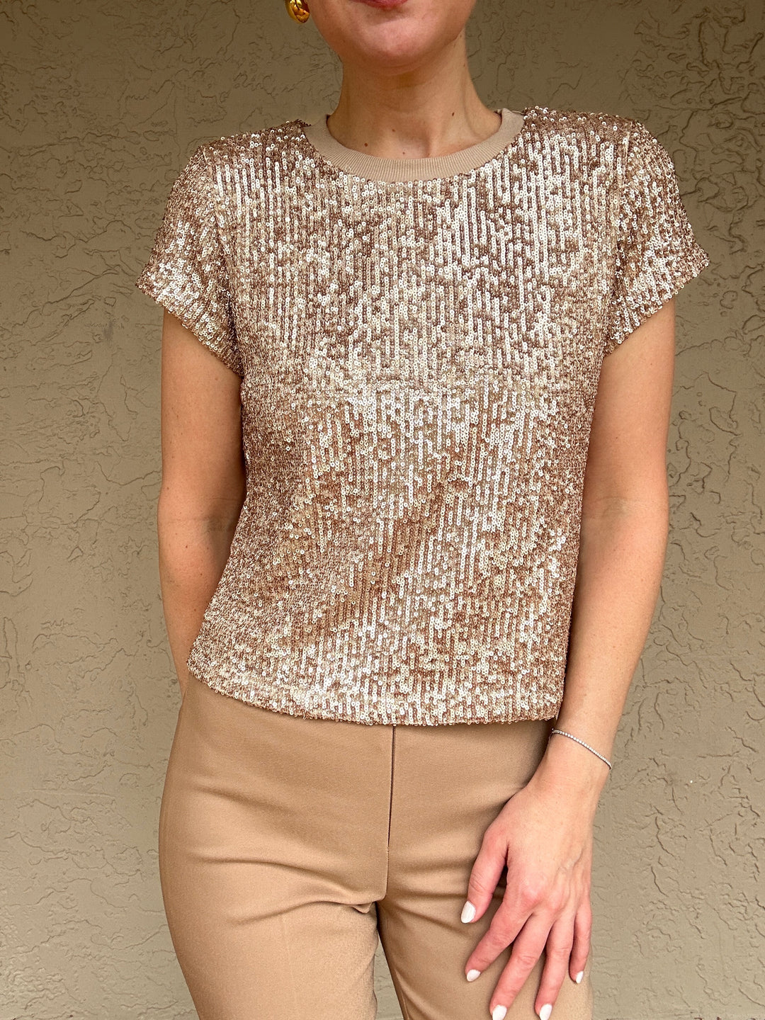 Elliott Lauren Sequin Knit Top in Champagne