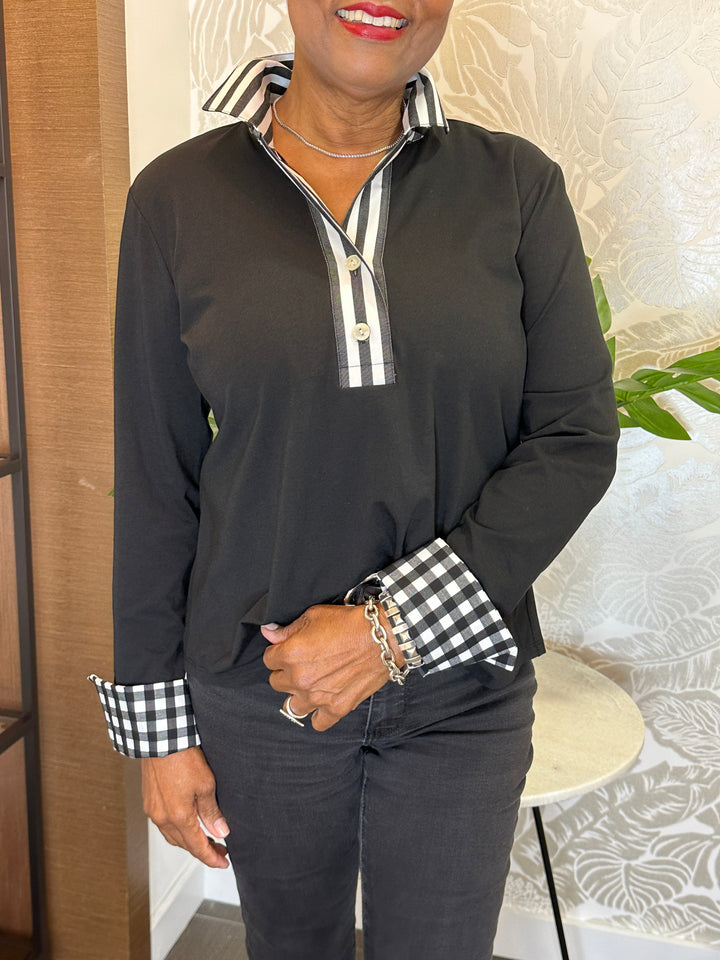 Hinson Wu Leona Long Sleeve Tailored Knit Top - Black/White