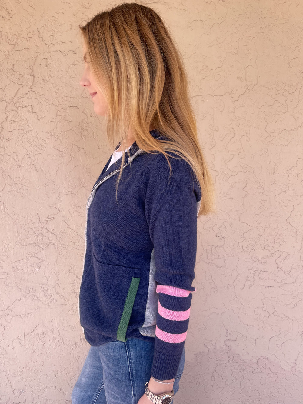 Side view of Zaket & Plover Zip Up Hoodie - Denim