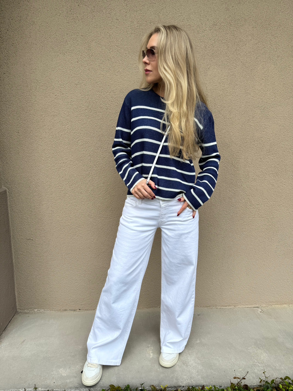 Plaited Reversible Stripe Pullover in Midnight Combo