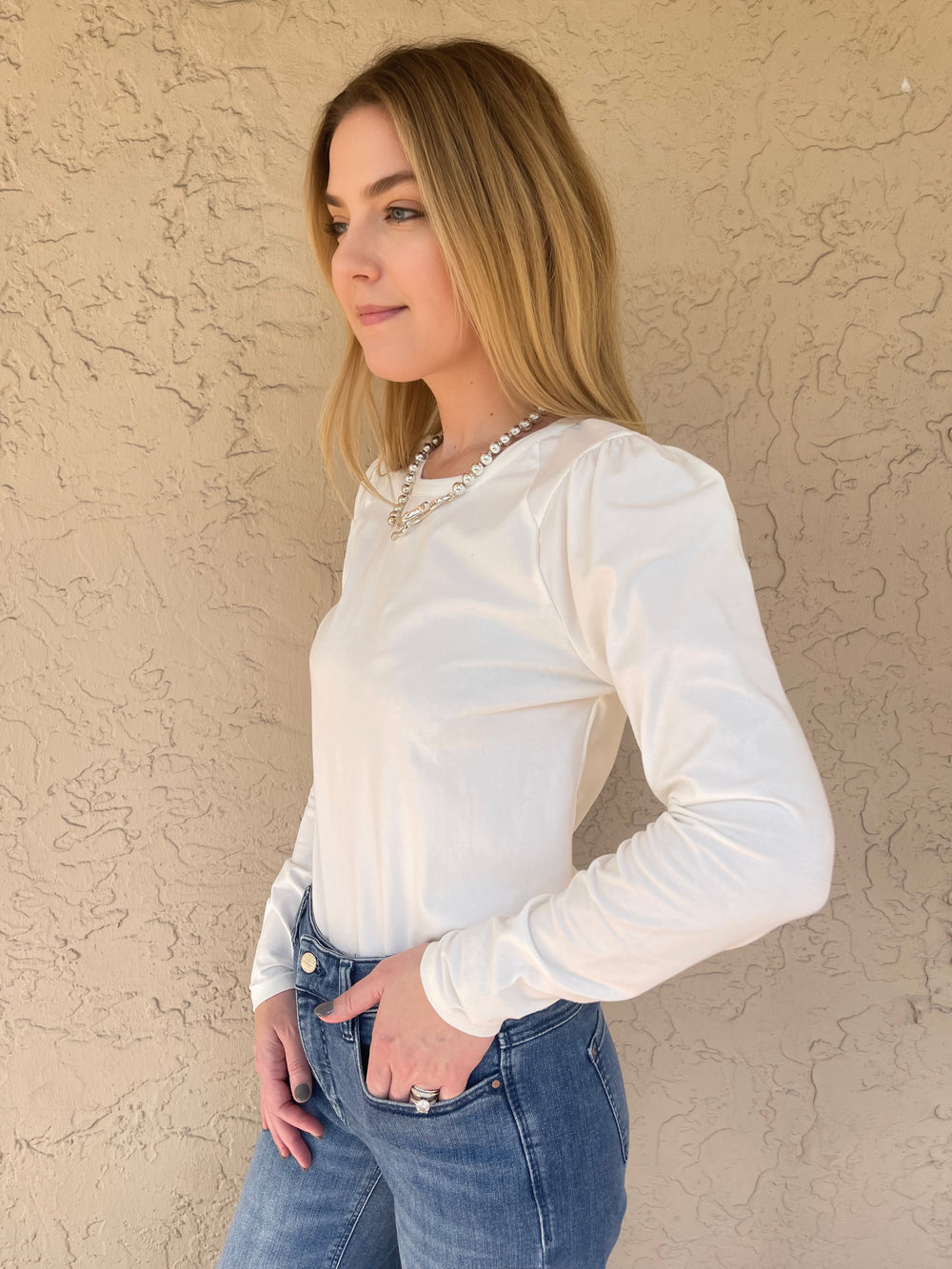 Repeat Gathered Sleeve Tee - Cream