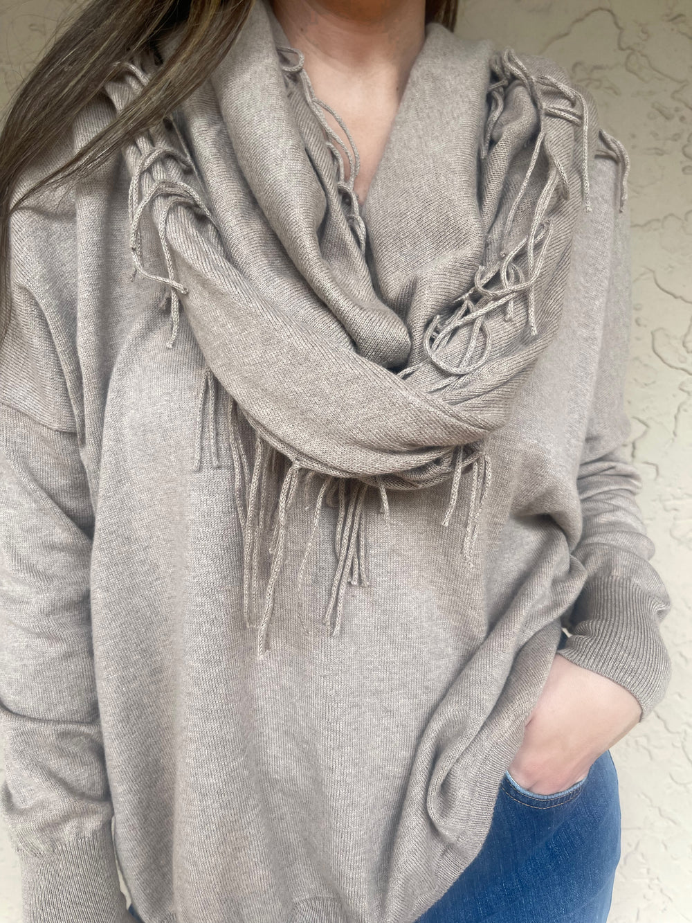 Fringe Wrap - Taupe