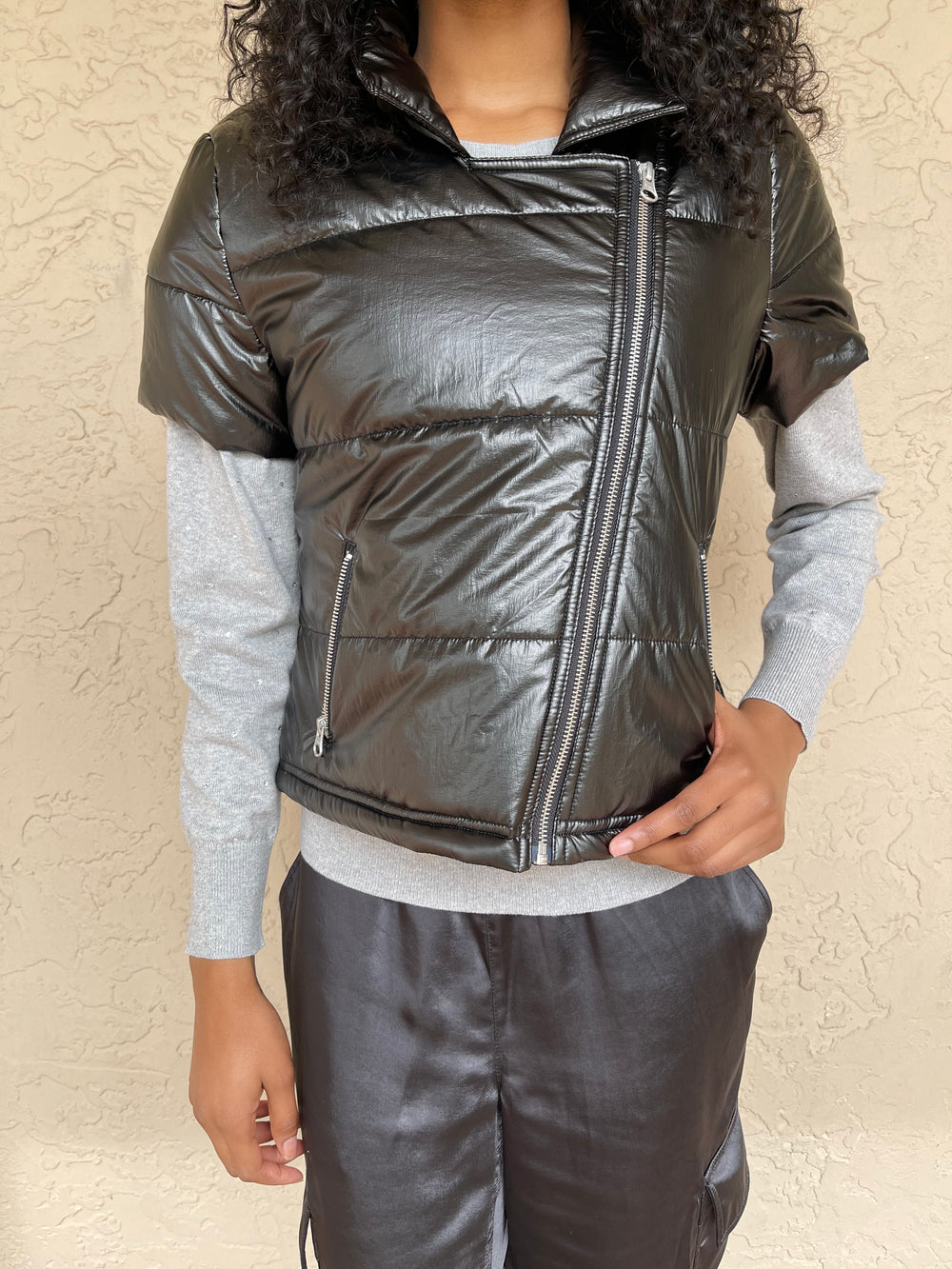 J Society Short Sleeve Metallic Jacket - Black