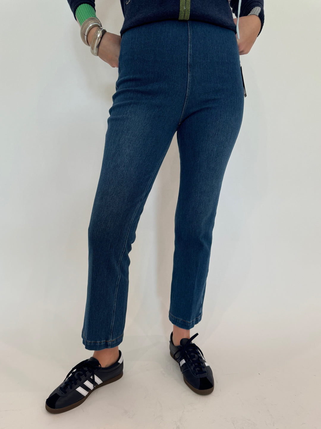 Lysse Ankle Denim Baby Bootcut Pants in Midwash available at Barbara Katz