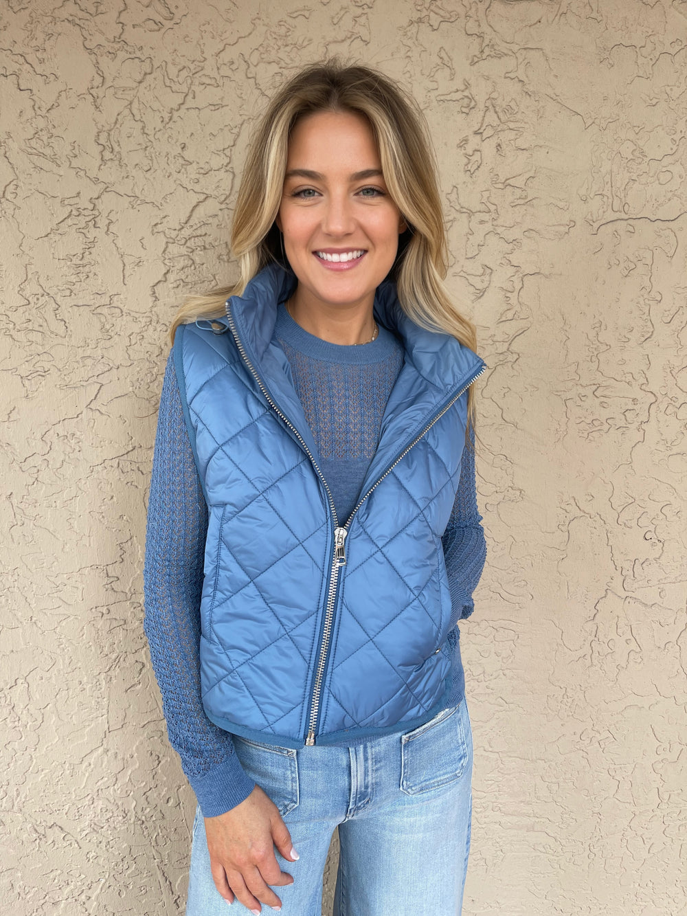 Adroit Atelier Romy Quilted Sleeveless Vest With Removable Hood - Blue Seaside