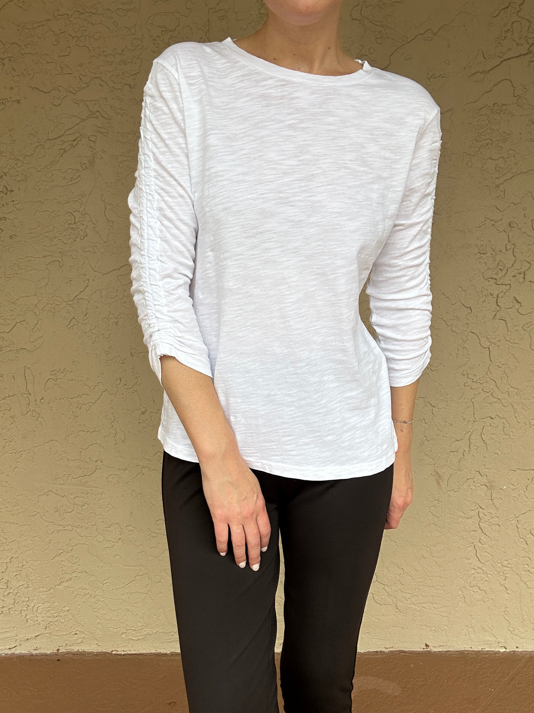 Elliott Lauren Ruched 3/4 Sleeve Tee in White
