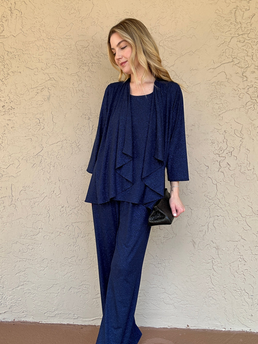 Caroline Rose Sparkle Knit Straight Pant - Navy