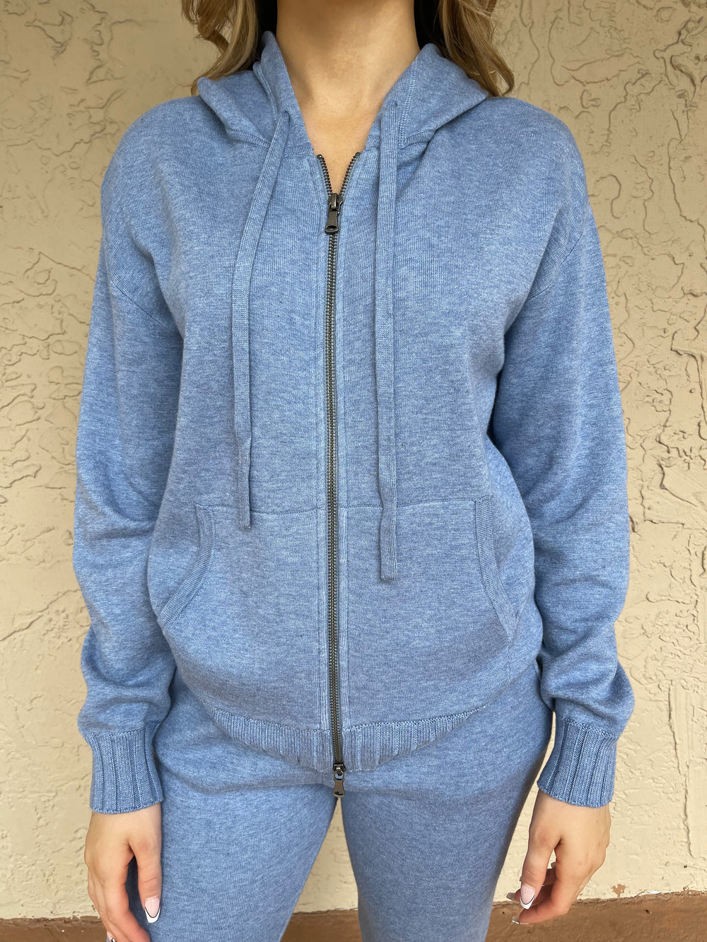 Front of the Repeat Zip Up Hoodie - Denim