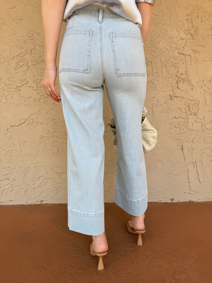 Frame 70's Patch Pocket Crop Straight Pants - Clarity Clean