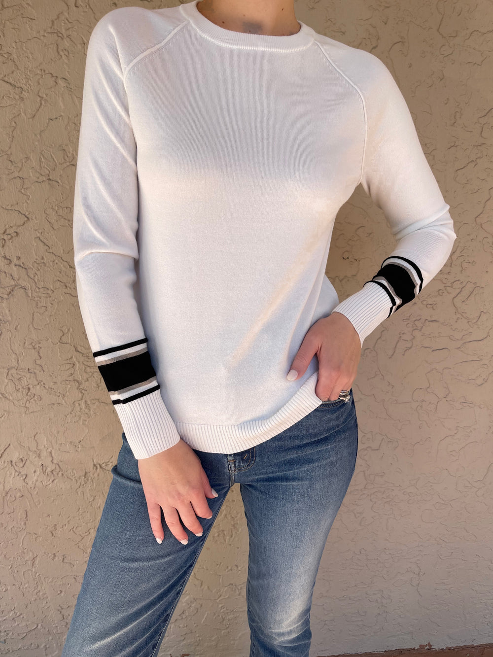 Long Raglan Pullover - Ivory Combo