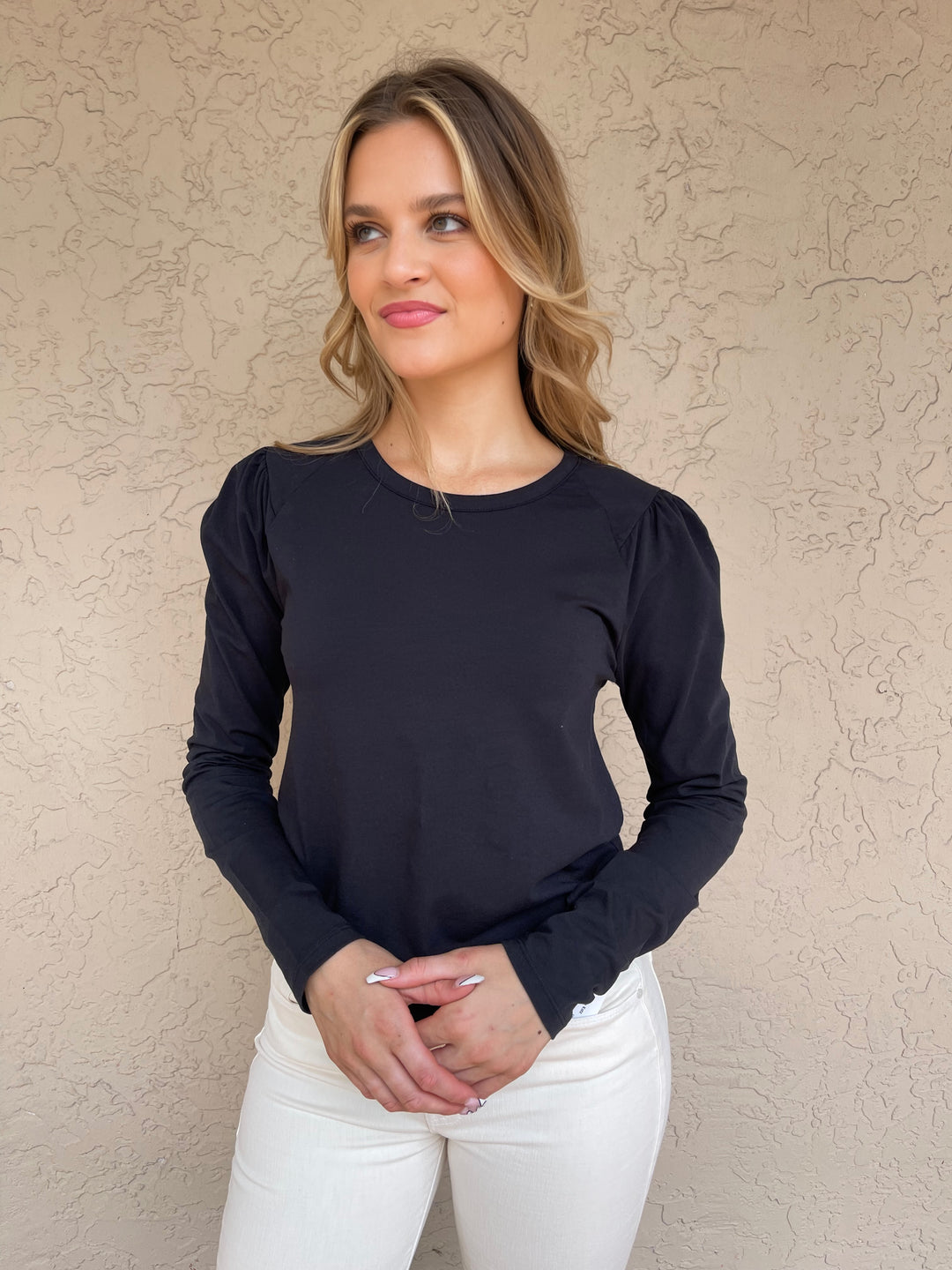 Repeat Gathered Sleeve Tee - Black