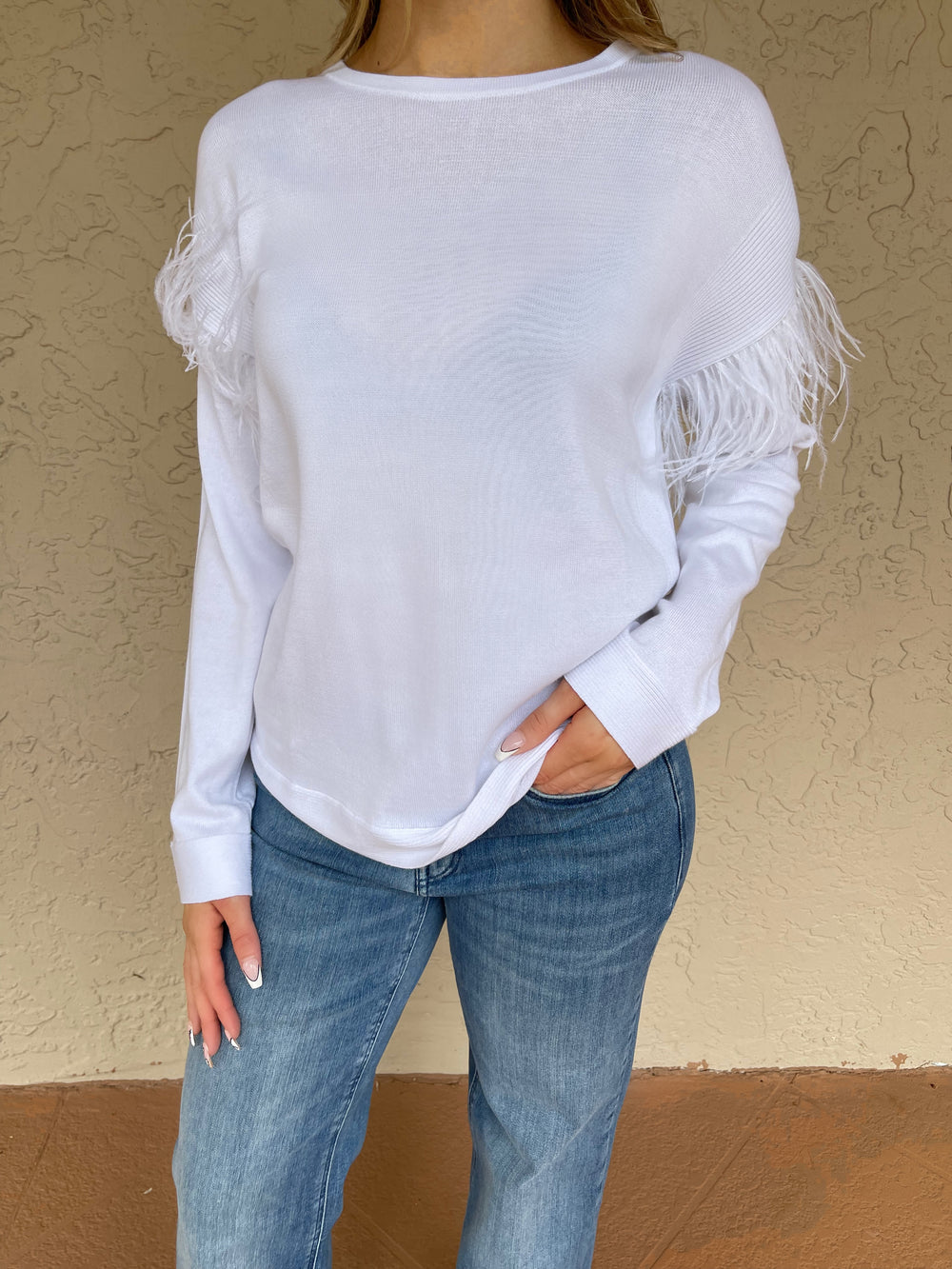 Edinburg Knitwear Pima Feather Trim Crew - Optic White