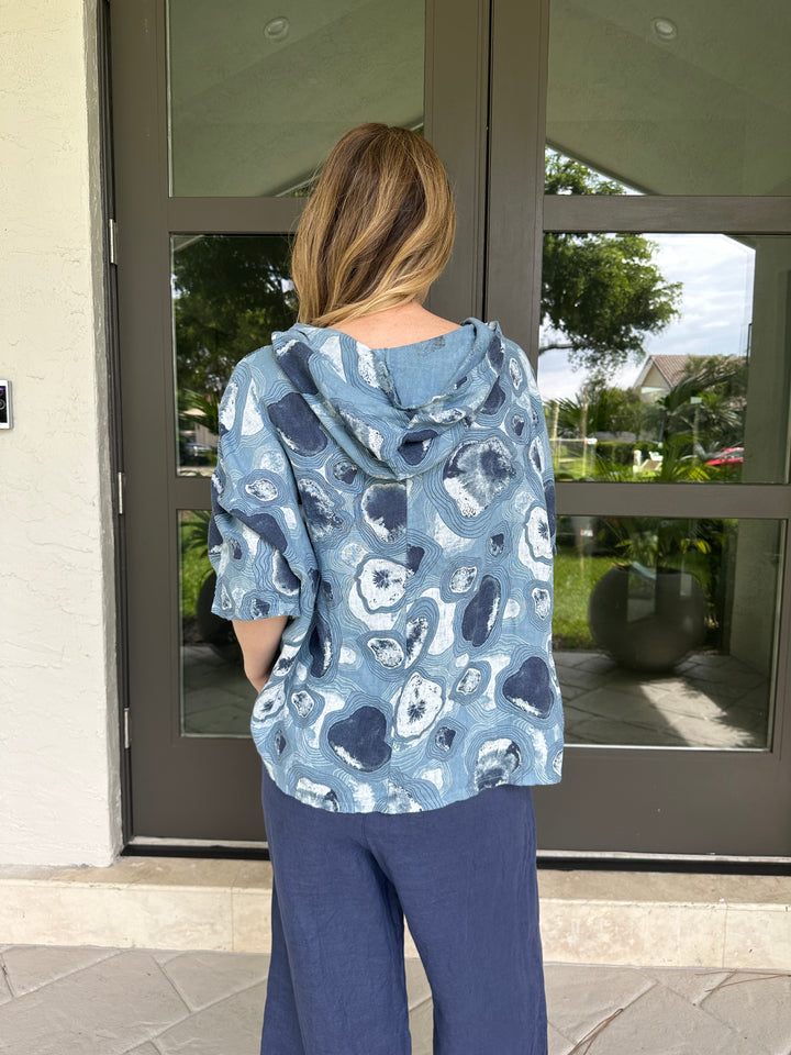Lands Down Under Linen Hooded Top - Denim