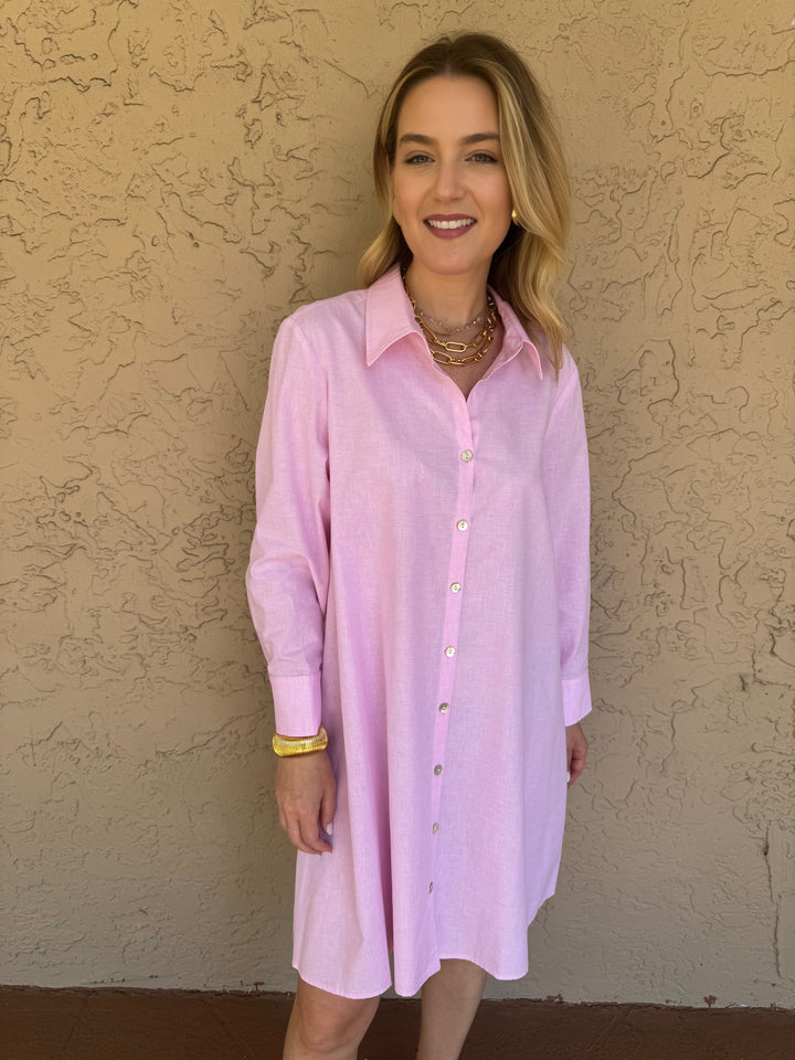 Finley Trapeze Oxford Shirt Dress - Pale Pink