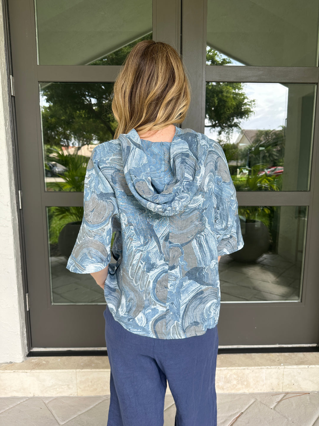 Linen Button Down Hooded Top