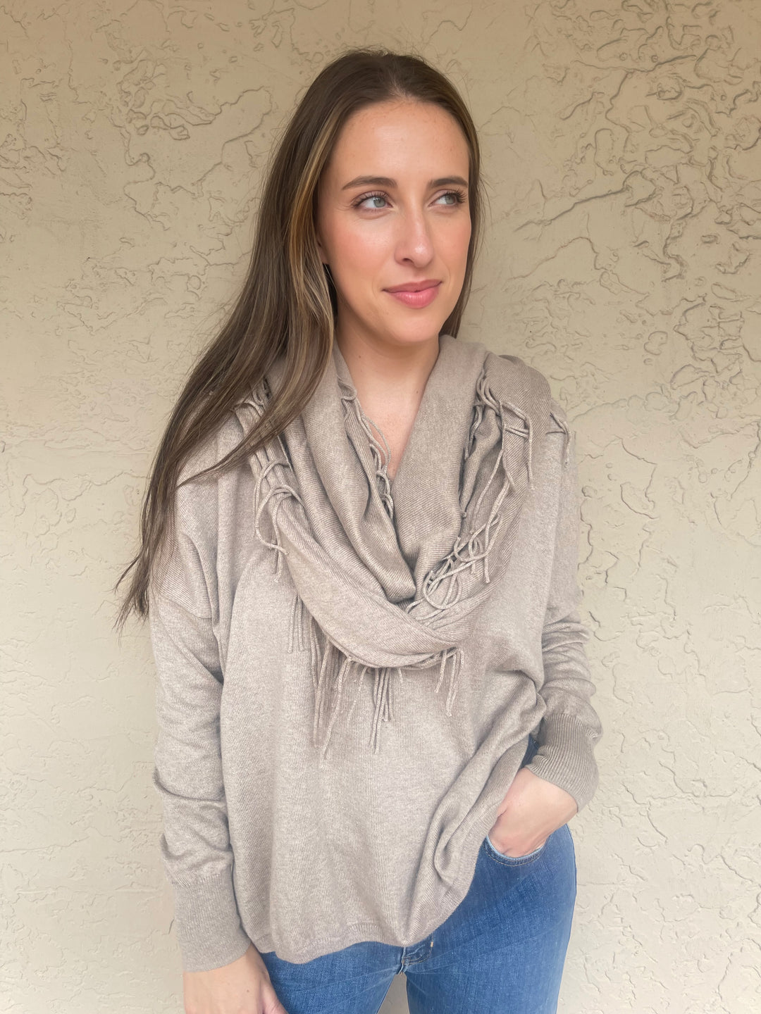 Fringe Wrap - Taupe
