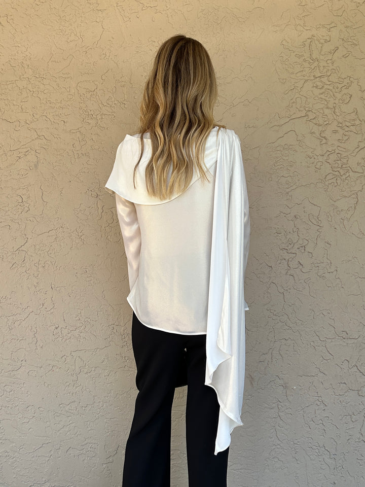 Diomi Crepe Drape Top - White/Gold