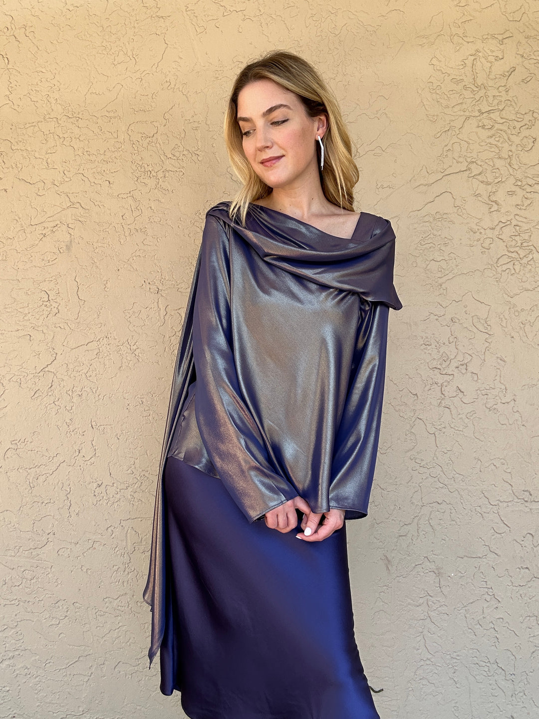 Diomi Crepe Drape Top - Midnight Silver